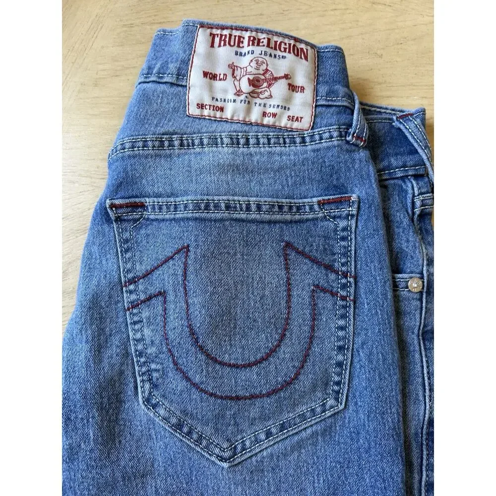 Y2K True Religion Men's Jeans 30x32 Ricky Relaxed Faded Distress BROWN Stitching